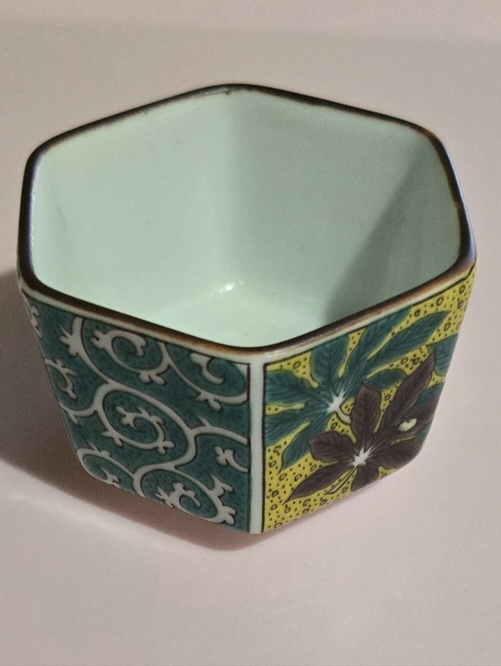 Vintage Chinese Porcelain Hexagon Trinket Dish Qianlong Mark